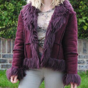 90s Vintage Purple Faux Suede & Faux Fur Penny Lane Coat